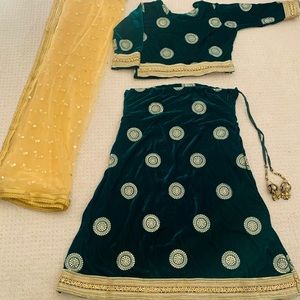 Velvet bottle green lehanga